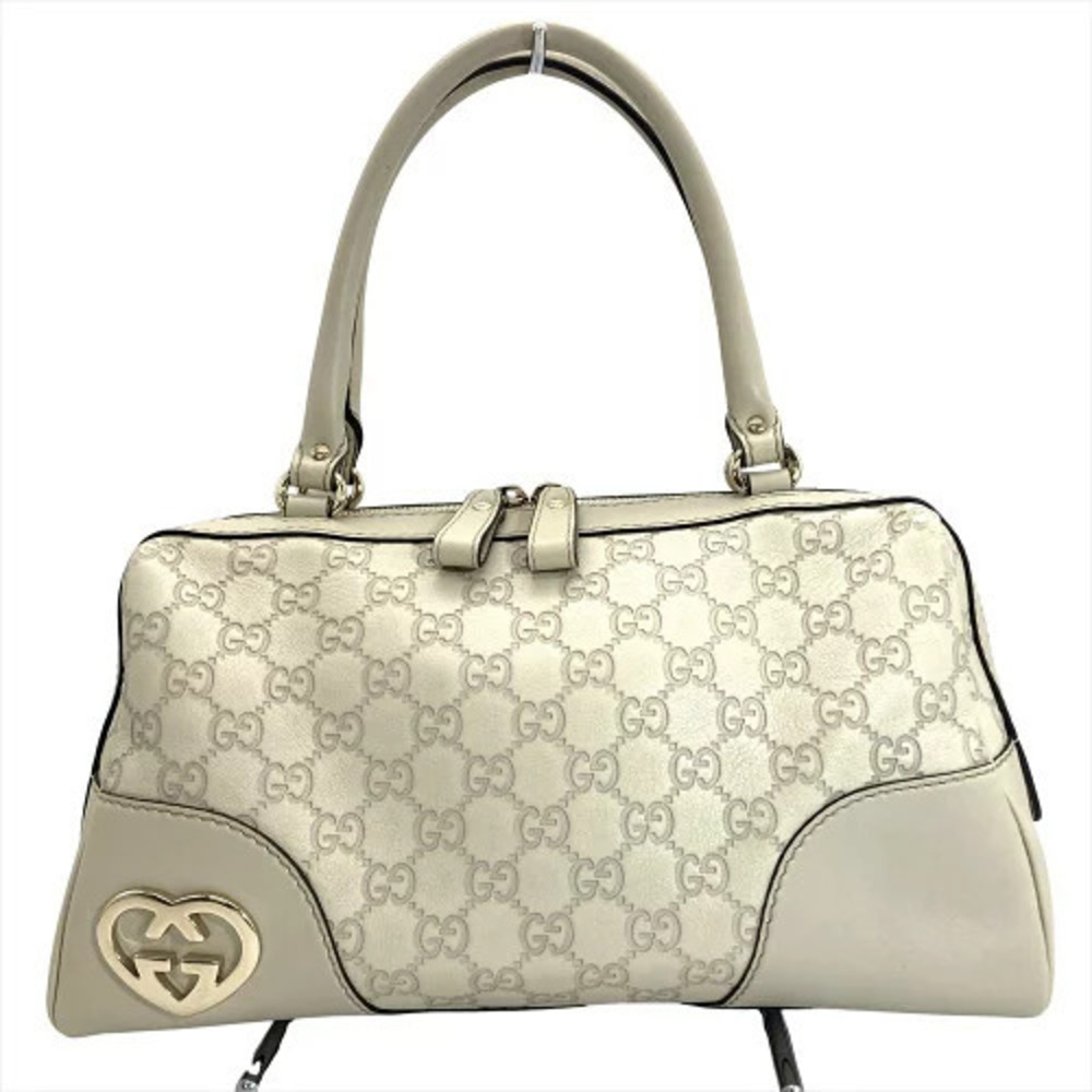 Gucci Double GG Heart Lovely Boston Bag Handbag Guccissima Beige Ivory White
